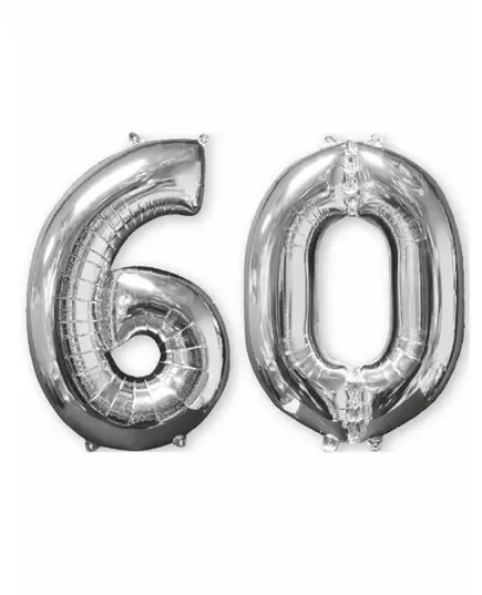 Lot de 2 ballons aluminium 66 cm chiffre argent 60