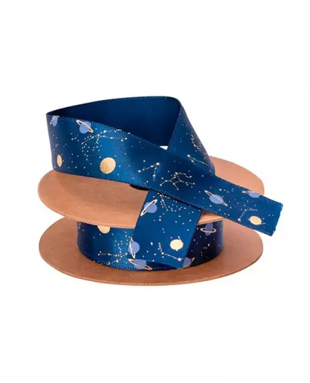 Ruban en satin astronaute marine floqué or 1,9 cm x 10 m
