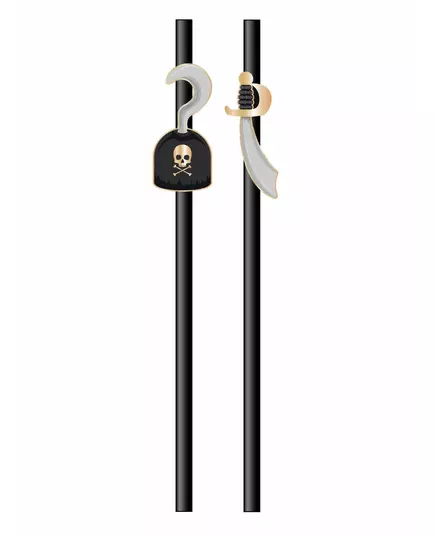 10 Pailles en carton Pirate noires 20 cm