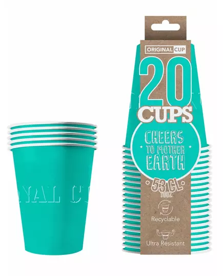 20 Gobelets américains carton recyclable turquoise 53 cl