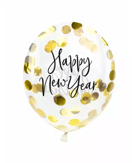 3 Ballons latex confettis dorés Happy New Year 27 cm