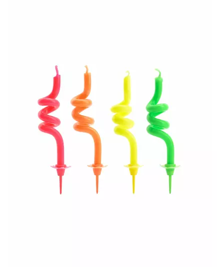 4 Bougies d'anniversaire tourbillons multicolores 8 cm