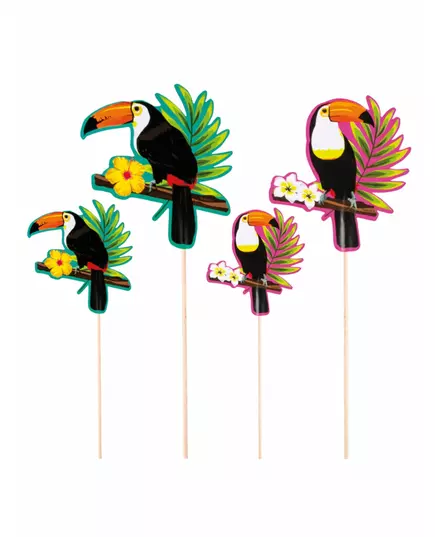 4 Toekan houten prikkers 25 - 17,5 cm