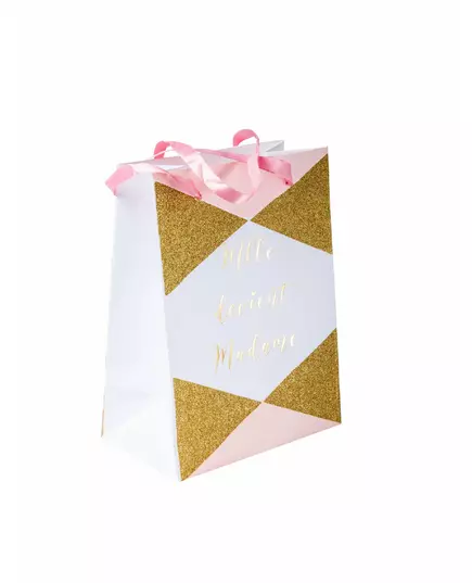 4 Miss wordt Madame roze en gouden kartonnen zakjes 15 x 20 cm