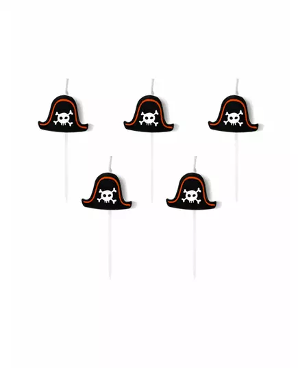 5 Verjaardagskaarsjes op piratenhoedprikkers 2 cm