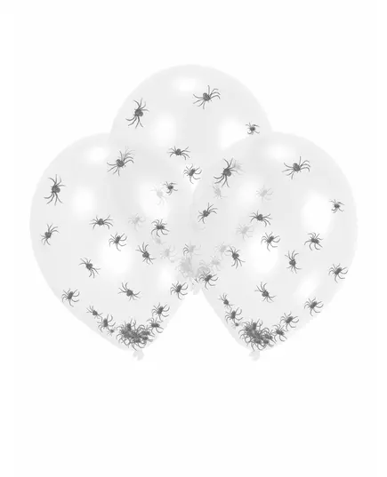 6 confetti ballonnen spinnen transparant 27,5 cm