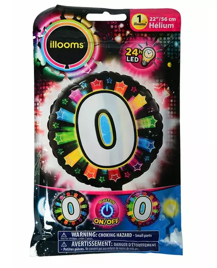 Aluminium ballon nummer 0 multicolor LED Illooms® 50 cm