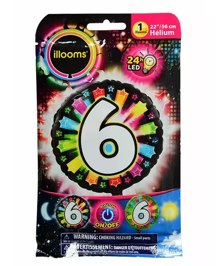 Aluminium ballon nummer 6 multicolor LED Illooms® 50 cm
