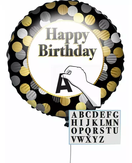 Ballon personnalisable Happy Birthday Noir et Or 43 cm