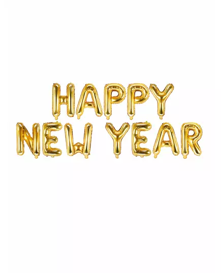 Ballon aluminium lettres dorées Happy New Year 370 x 35 cm