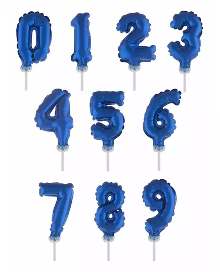 Taarttopper ballon nummer donkerblauw 12,7 cm, Maat: Nummer 1
