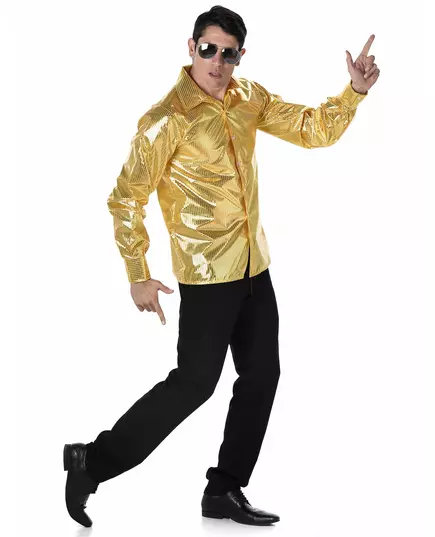 Chemise disco à sequins dorés homme, Taille: Medium