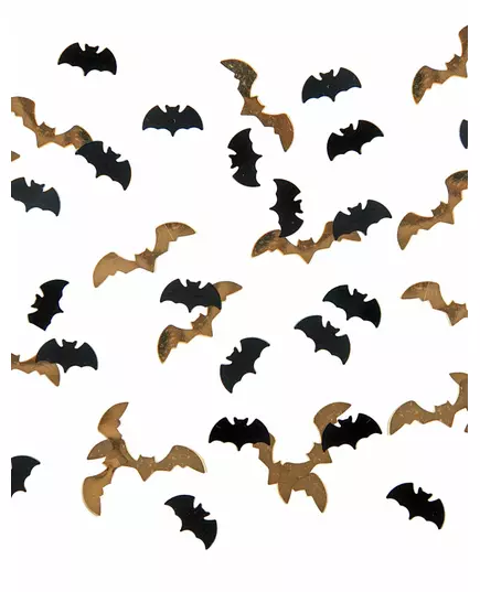 Confettis chauve-souris noir et or 15g 1,7 x 0,7 cm et 2,5 x 0,7 cm