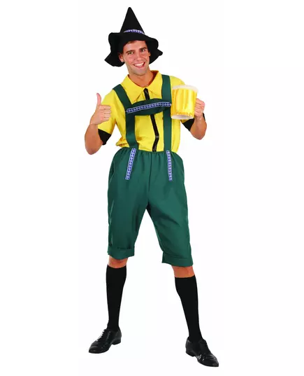 Déguisement bavarois jaune et vert homme, Taille: Medium