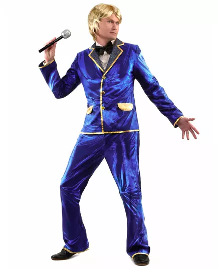 Déguisement chanteur disco bleu Homme, Taille: Medium