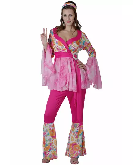 Déguisement hippie flower rose femme, Taille: Medium/Large