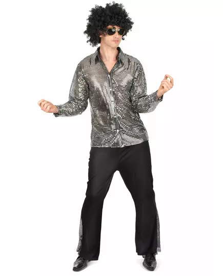 Déguisement disco argenté homme, Taille: Medium