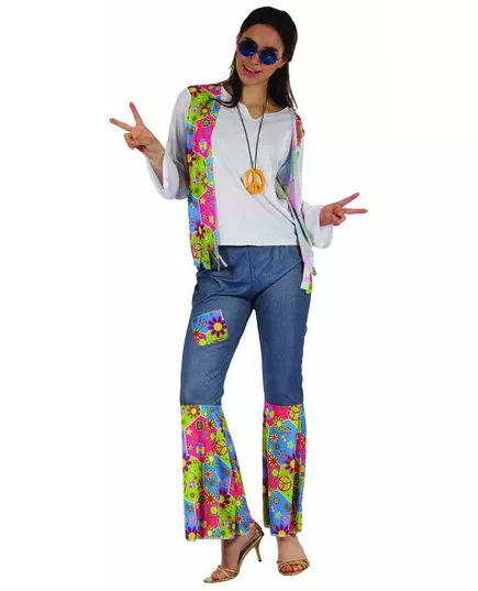 Driekleurig Flower Power hippie pak voor vrouwen, Maat: Small