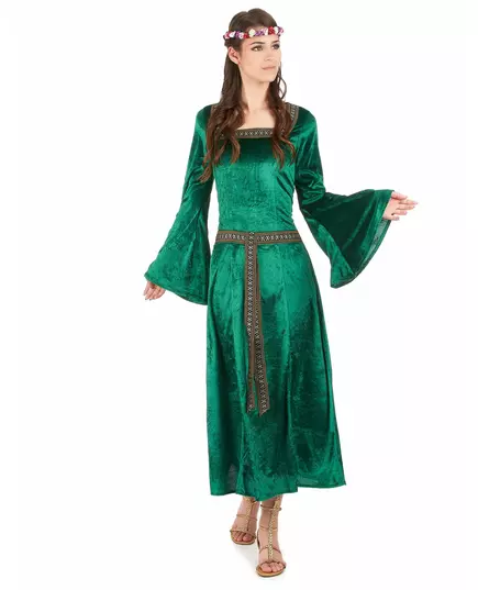 Déguisement médiéval vert effet velours femme, Taille: Small