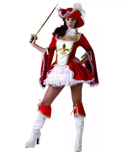Déguisement mousquetaire sexy rouge femme, Taille: Small