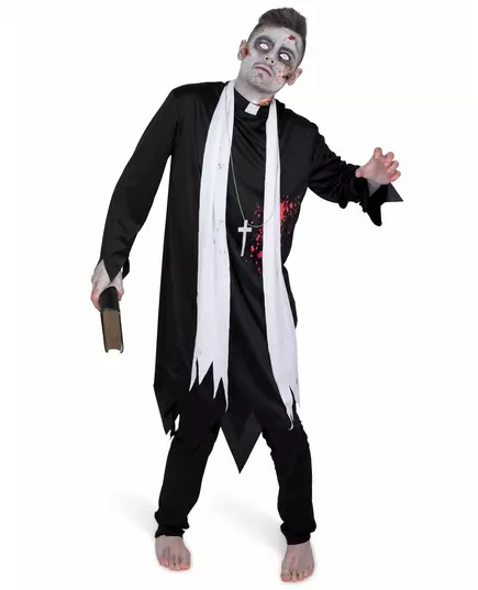 Zwart zombie priester gewaad voor mannen, Maat: Medium