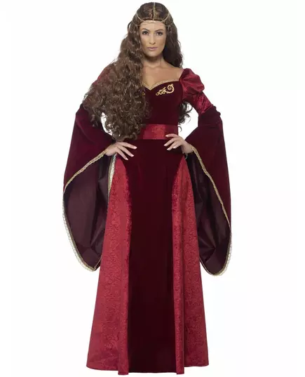 Déguisement reine médiévale rouge femme, Taille: Small
