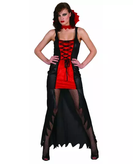 Déguisement vampire femme rouge et noir Halloween, Taille: Small