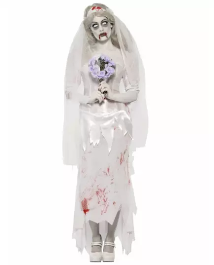 Déguisement zombie mariée femme Halloween, Taille: Small