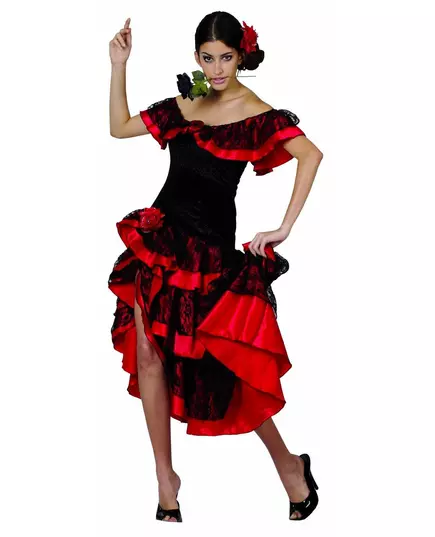 Déguisement danseuse de flamenco femme rouge et noir, Taille: Small