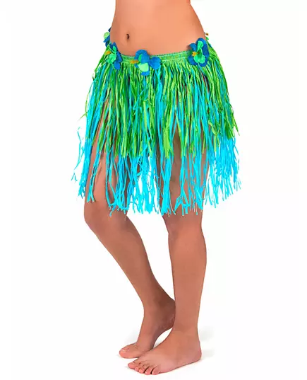 Hawaïaanse rok in groen met blauw voor volwassenen