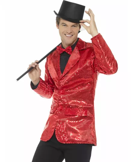 Luxe rood discojasje met lovertjes voor mannen, Maat: Medium