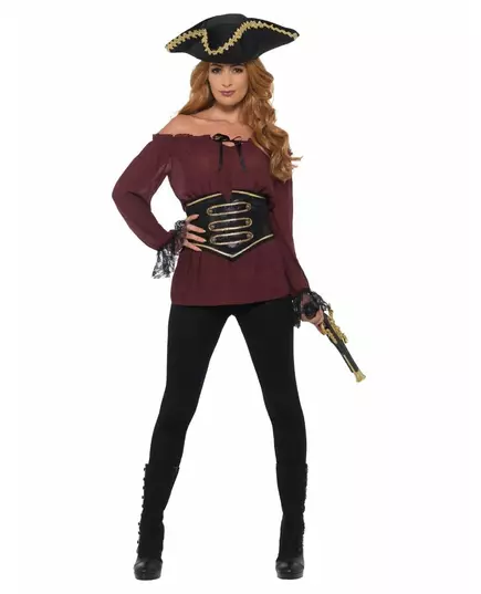 Luxe bordeaux rode piraten blouse voor vrouwen, Maat: Large