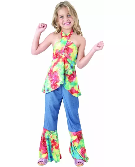 Kleurrijk Hippie kostuum voor meisjes, Maat: 4–6 jaar (110–120 cm)