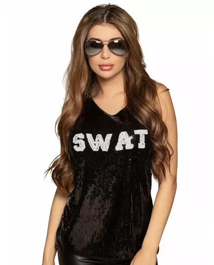 Débardeur SWAT sequins noir femme