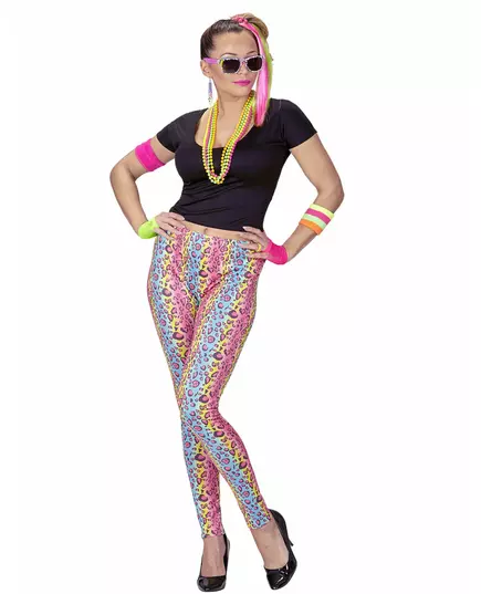 Déguisement années 80 imprimé panthère multicolore femme, Taille: Small