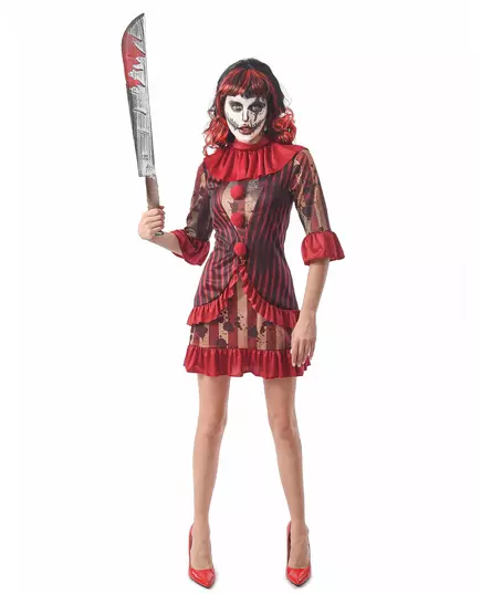 Angstaanjagende clown vermomming rood vrouw, Maat: Large