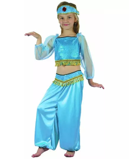 Blauw Arabische danseres outfit voor meisjes, Maat: 4–6 jaar (110–120 cm)