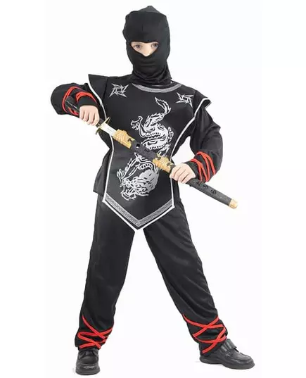 Zwart ninja kostuum voor jongens, Maat: 4–6 jaar (110–120 cm)