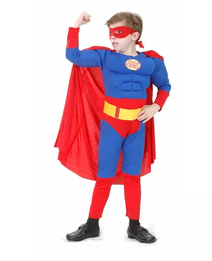 Rood met blauw superhelden kostuum voor jongens, Maat: 4–6 jaar (110–120 cm)