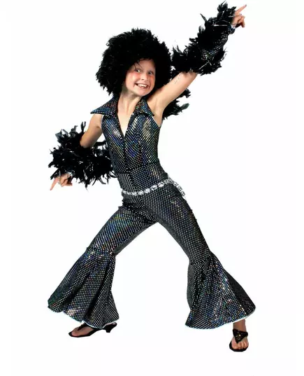Zwarte disco kostuum voor meisjes, Maat: 8–10 jaar (128 cm)