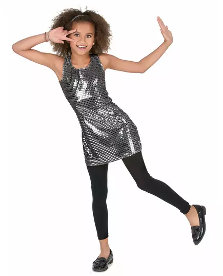 Zilverkleurig disco kostuum voor meisjes, Maat: 5–6 jaar (S)