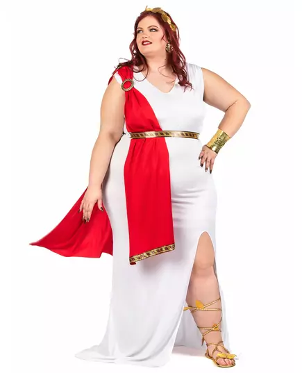 Romeinse godin kostuum met sleep voor dames - Plus Size