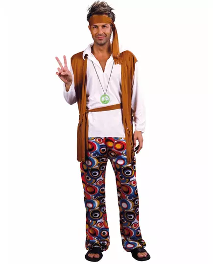 Déguisement grande taille hippie marron et blanc homme