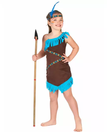 Déguisement indienne marron et bleu fille, Taille: 3–4 ans (XS)