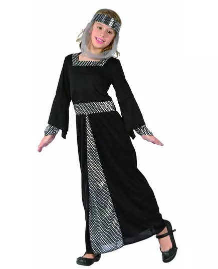 Déguisement princesse Médiévale noire fille, Taille: 7–9 ans (120–130 cm)