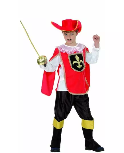 Rode musketier kostuum voor jongens, Maat: 4–6 jaar (110–120 cm)