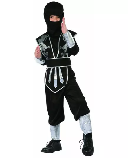 Déguisement ninja noir et argenté garçon, Taille: 4–6 ans (110–120 cm)