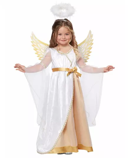 Luxe engelenkostuum in wit en goud voor meisjes, Maat: 4–6 jaar (116 cm)