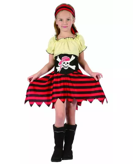Déguisement pirate jaune et rouge fille, Taille: 4–6 ans (110–120 cm)