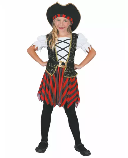 Déguisement pirate noir et rouge fille, Taille: 3–4 ans (92–104 cm)